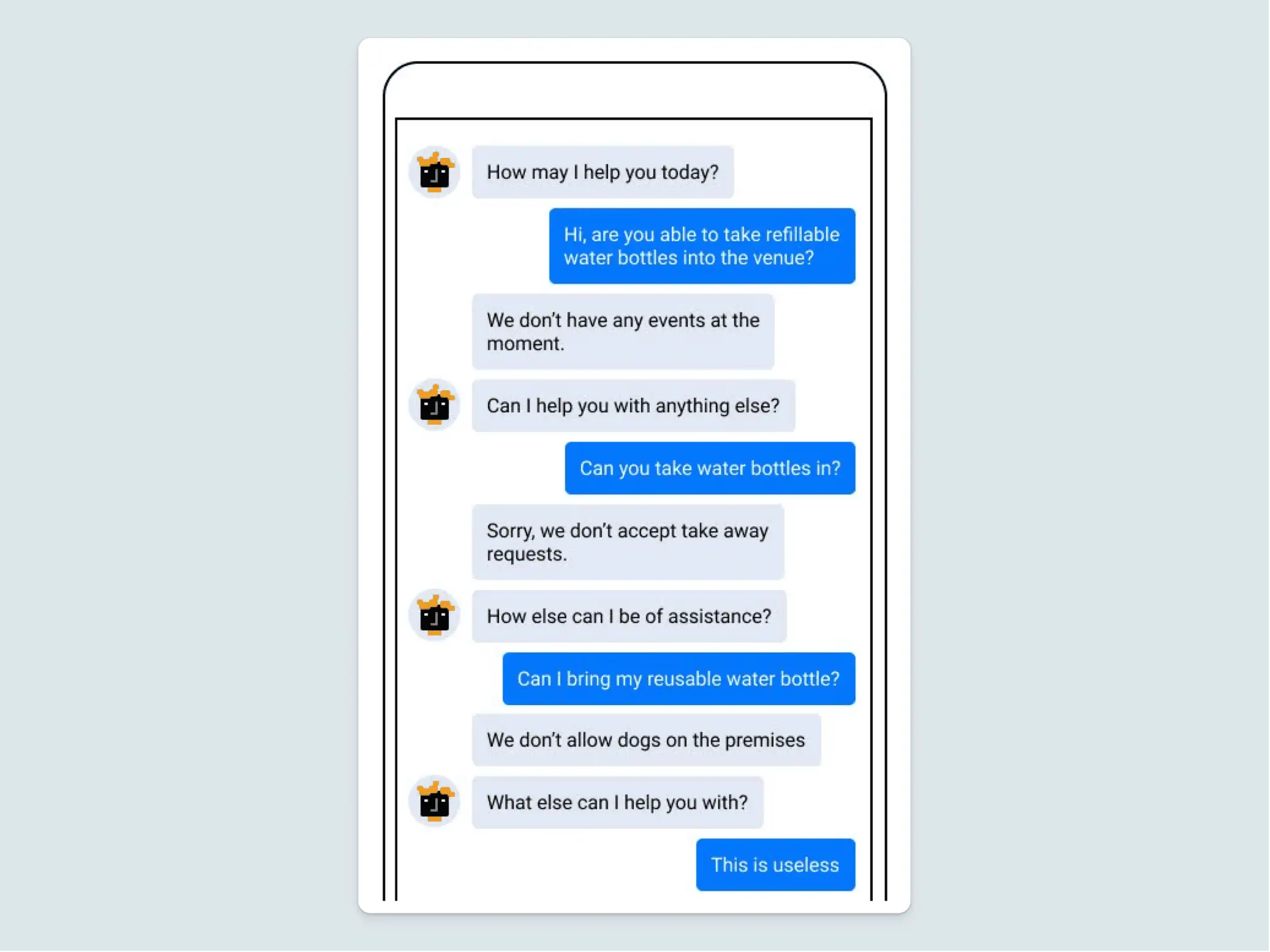 Exemple de mauvaise interaction avec un chatbot.